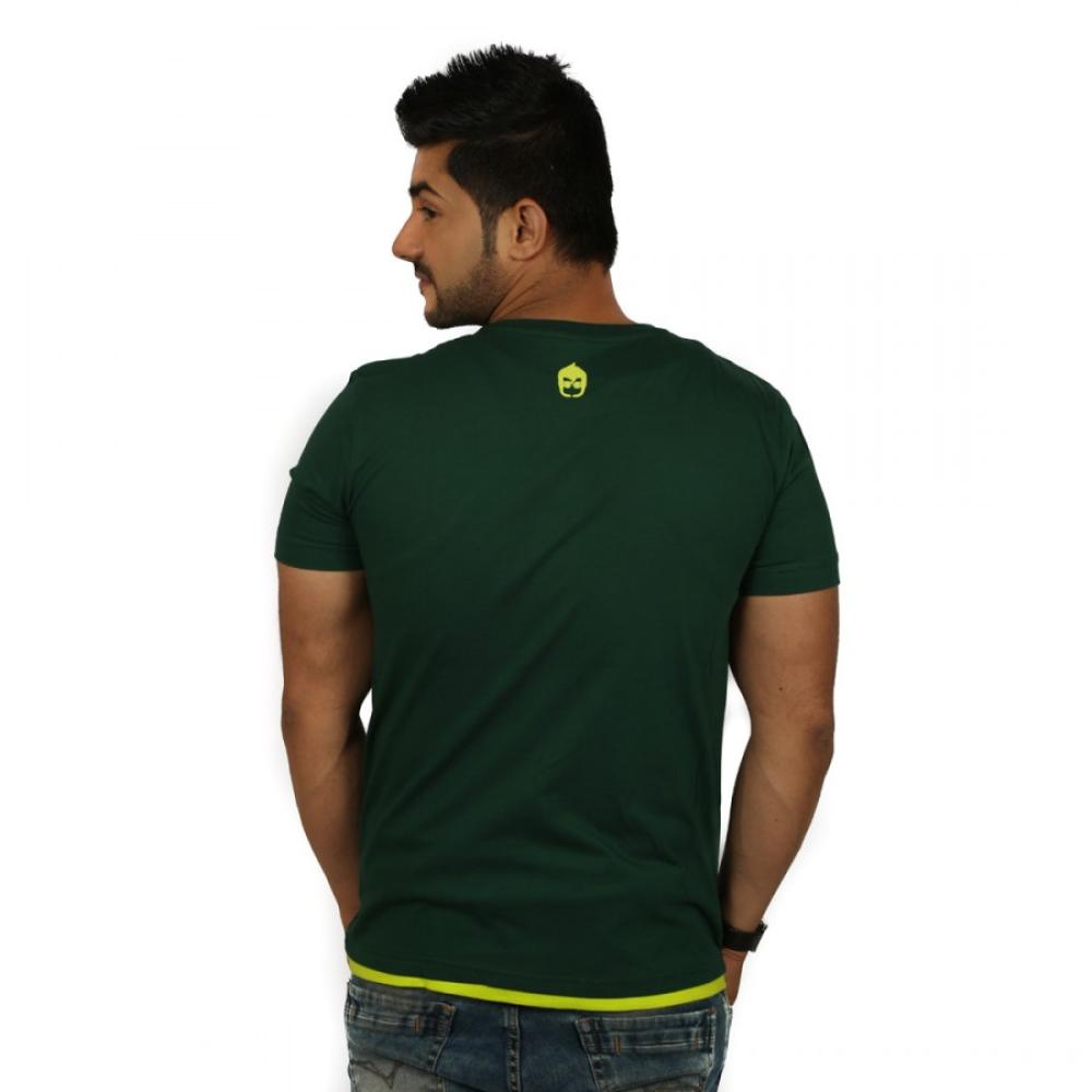 Printed Mens Round Neck Black Parrot Green T-Shirt