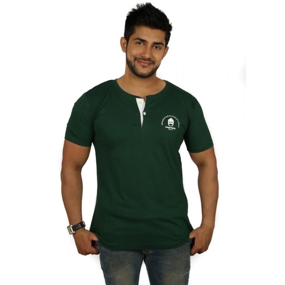 Printed Mens Round Neck Dark Green Parrot Green T-Shirt