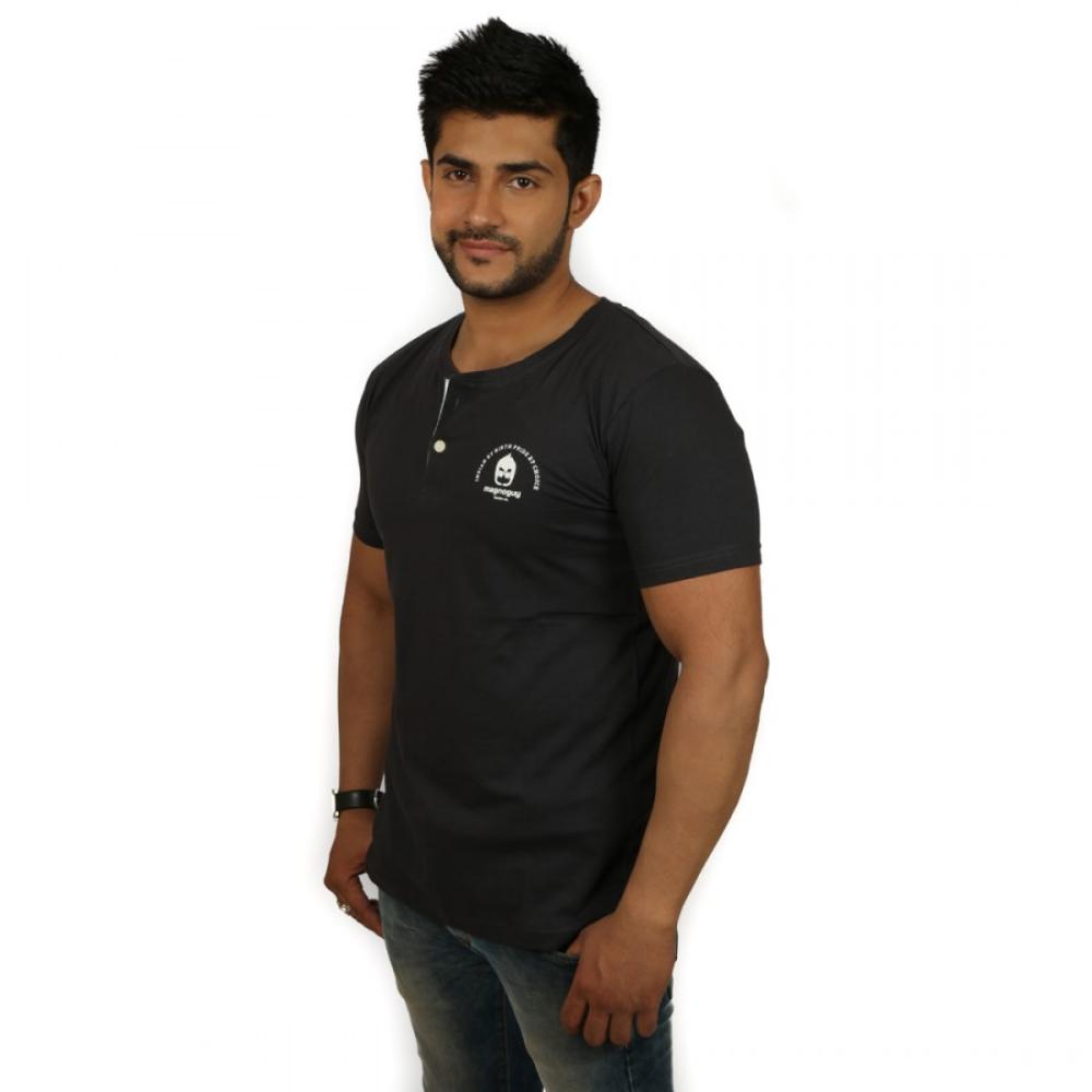 Solid Darg Gray Mens Henley T-Shirt