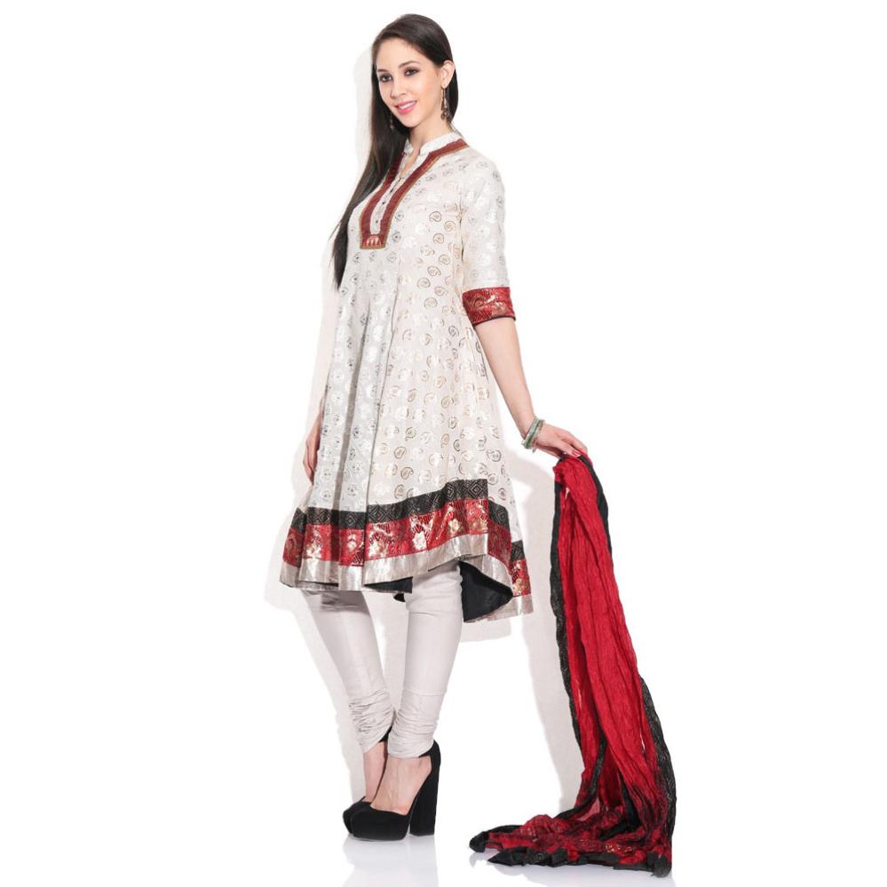 Biba Cream Embroidered Stitched Anarkali Salwar Suit