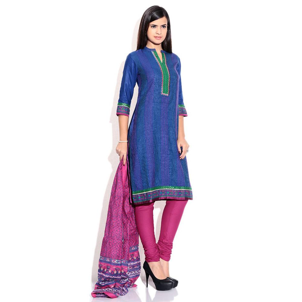 Biba Royal Blue Plain Cotton Polyster Stitched Salwar Suit