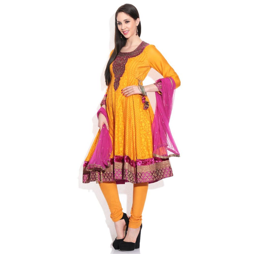 Biba Gold Embroidered Stitched Anarkali Salwar Suit