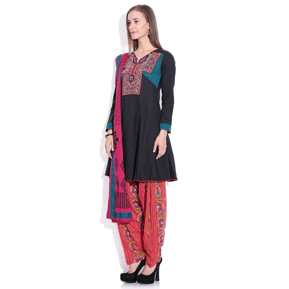 Biba Black Pink Printed Salwar Anarkali Kurta With Dupatta