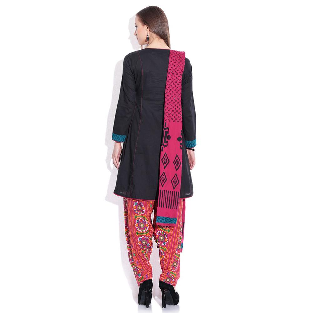 Biba Black Pink Printed Salwar Anarkali Kurta With Dupatta