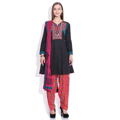 Biba Black Pink Printed Salwar Anarkali Kurta With Dupatta Biba Black Pink Printed Salwar Anarkali Kurta With Dupatta