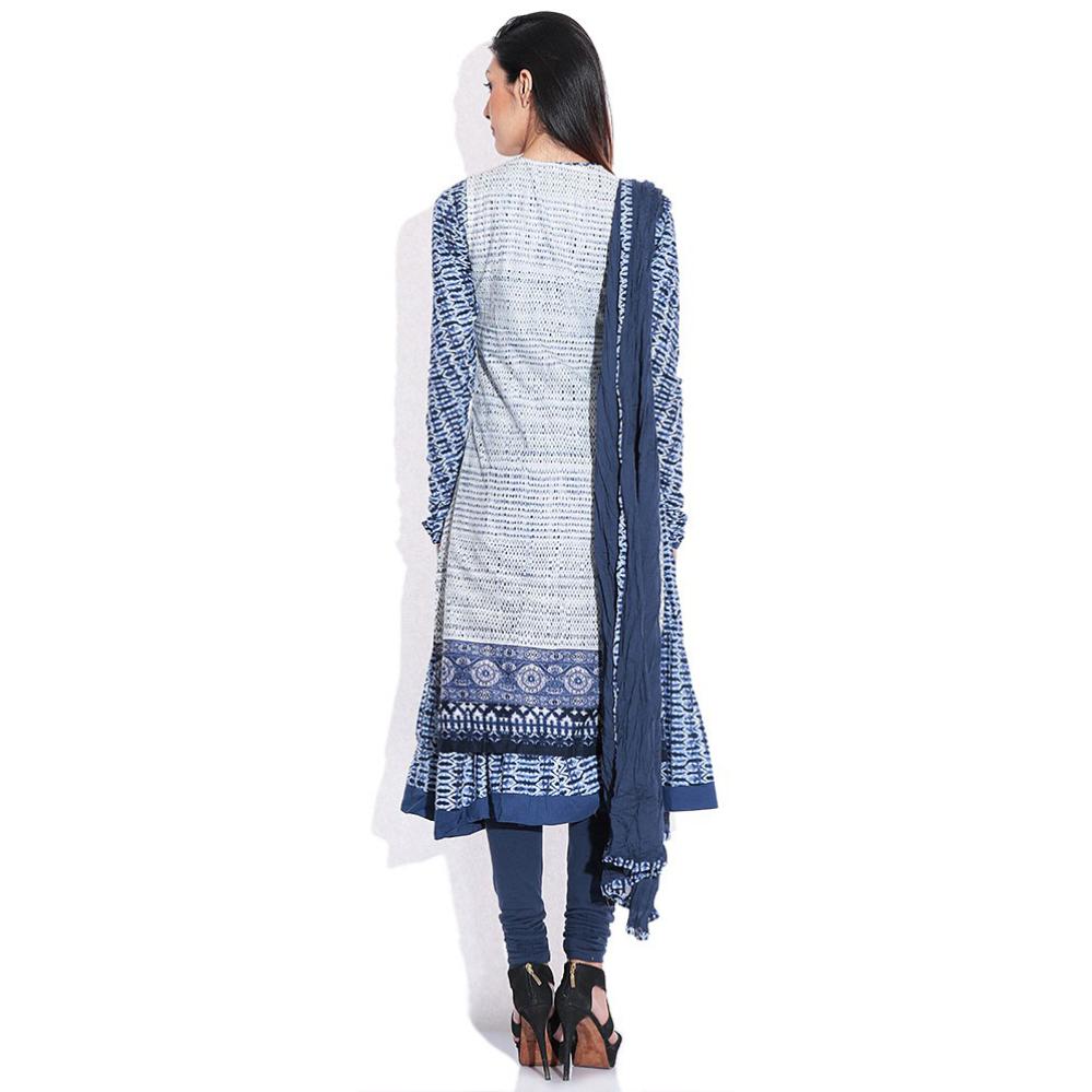 Biba Navy Printed Churidar Anarkali Kurta With Dupatta