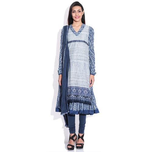 Biba Navy Printed Churidar Anarkali Kurta With Dupatta Biba Navy Printed Churidar Anarkali Kurta With Dupatta