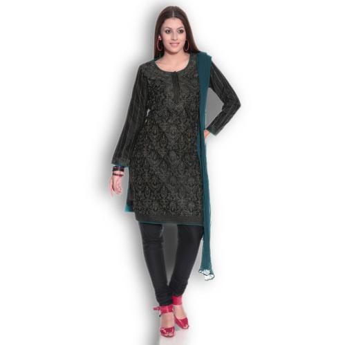 BIBA Black Embroidered Blended Stitched Regular Fit Salwar Suit BIBA Black Embroidered Blended Stitched Regular Fit Salwar Suit