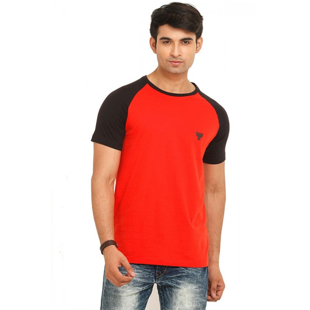 Red and Black Half Sleeve Round neck T shirt