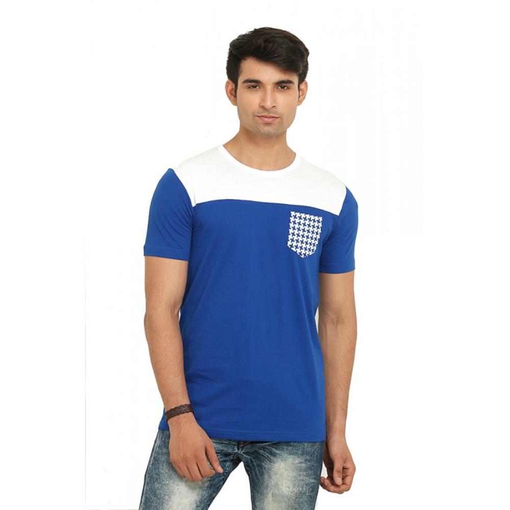 Yoke Blue and White With Pocket Round neck