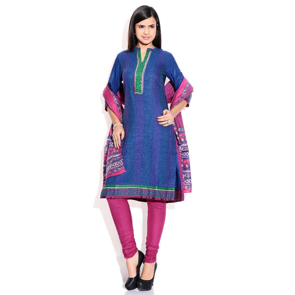 Biba Royal Blue Plain Cotton Polyster Stitched Salwar Suit